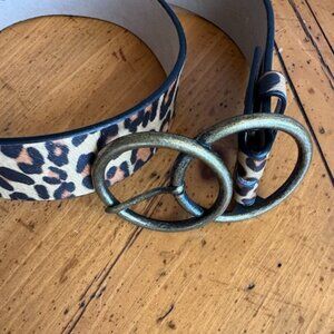 NEW Leopard Print Double O-Ring Bronze Tone Buckle Belt Sz S/37" #06